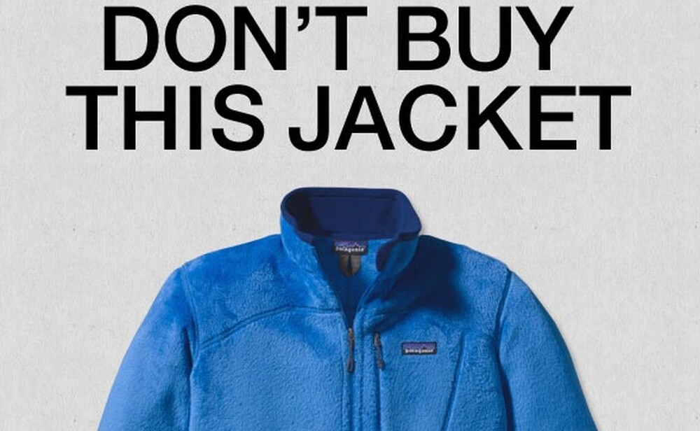 Whose is this jacket. Patagonia don't buy this Jacket. Patagonia Black Friday. UNSELLING. Jacket ad Cards.